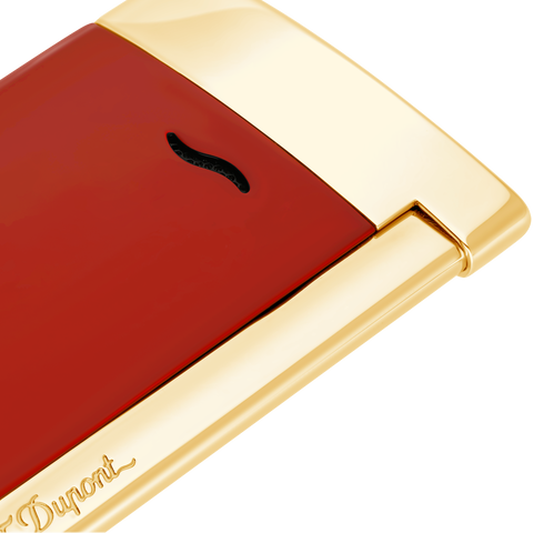 DUPONT SLIM 7 LIGHTER LOTUS RED &amp; GOLD ART 027707