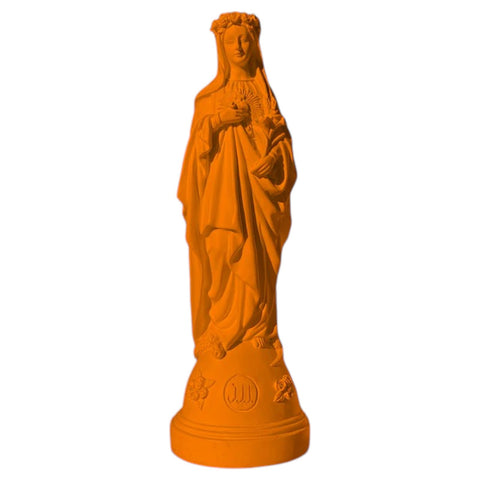 ARANCIONE  J'AI VU LA VIERGE STATUETTA MADONNA CON FIORI IN MANO CM 21