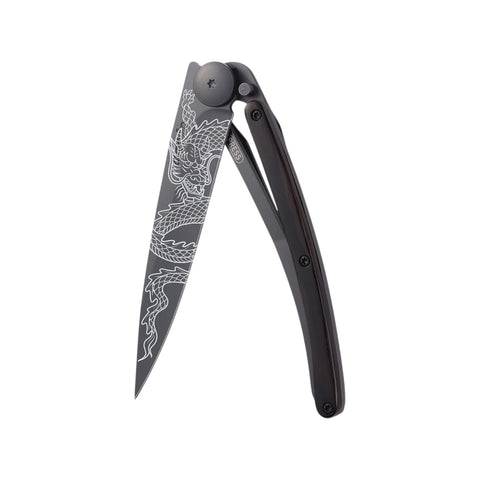 COLTELLINO TASCABILE BLACK EBONY WOOD JAPANESE DRAGON ART. 1GB000107 DEEJO