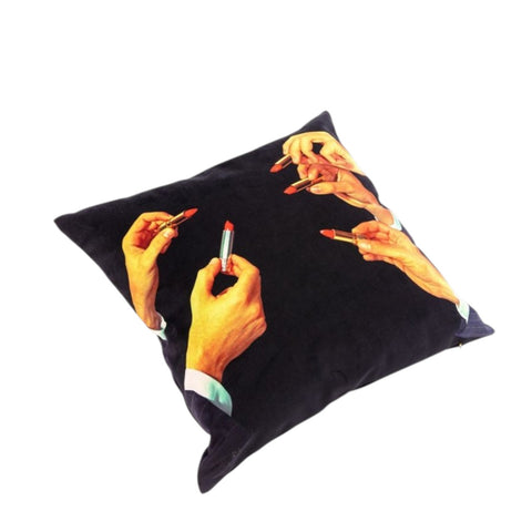LIPSTCKS BLACK FEATHER PADDED POLYESTER CUSHION 50X50 SELETTI
