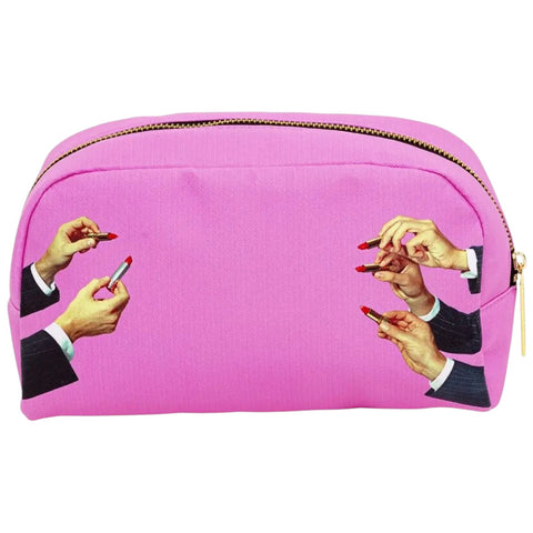 BEAUTY CASE PRINTED IN PU TOILETPAPER CM28X8 H 16 LIPSTICKS PINK SELETTI