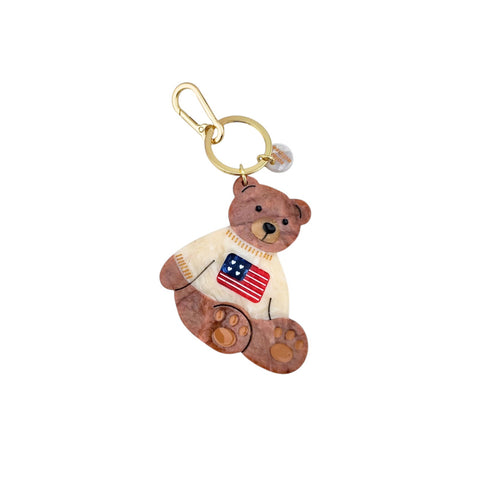 PORTACHIAVI HANDPAINTED AMERICANA TEDDY BEAR BAG CHARM KEYCHAIN SOLAR ECLIPSE