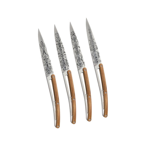 SET DI 4 COLTELLI BISTECCA MIRROR OLIVE WOOD GRAND SIECLE ART. 4AB000106 DEEJO