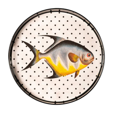 VASSOIO FISH DOTS PLATEAU LACQUE' ROND 35 BLUE SHAKER