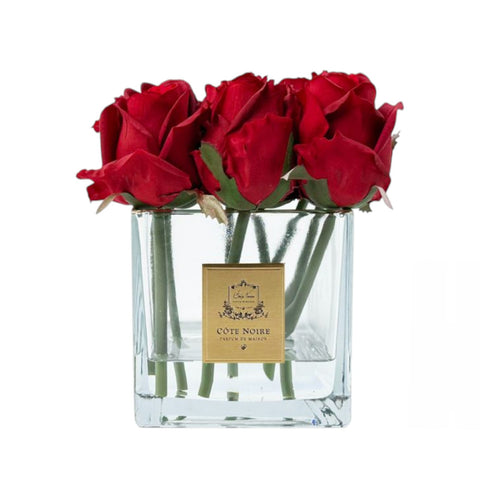 PROFUMO AMBIENTE SQUARE 9 ROSE BUDS CLEAR GLASS RED SVC904 COTE NOIRE