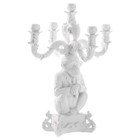 "CANDLESTICK 5 ARMS BURLESQUE THE WISE CHIMPANZEE H. CM. 48 WHITE SELETTI"
