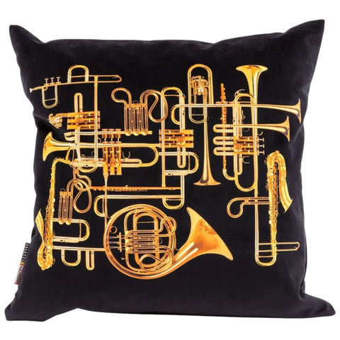 CUSHION IN POLYESTER PADDED WITH FEATHER TRUMPETS BLACK 50X50 SELETTI