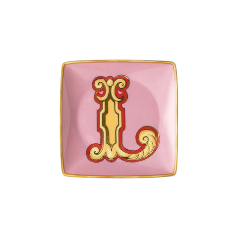 PIATTINO QUADRATO 15253 HOLIDAY ALPHABET L VERSACE 403692 PINK ROSENTHAL