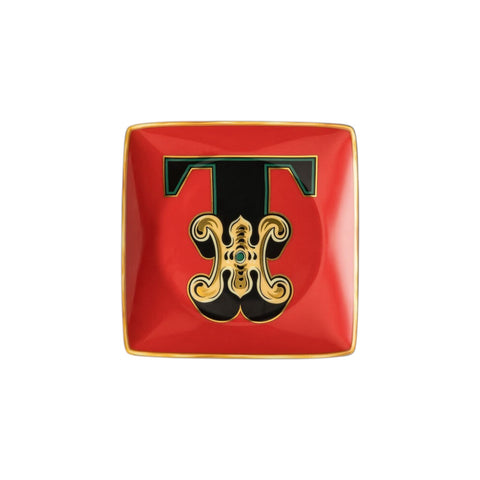 PIATTINO QUADRATO 15253 HOLIDAY ALPHABET T VERSACE 40700 RED ROSENTHAL