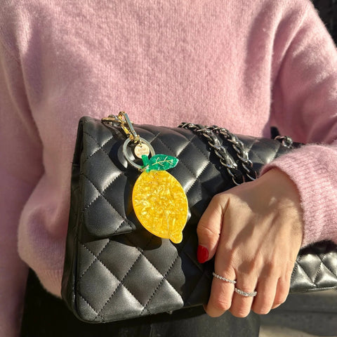 PORTACHIAVI HANDPAINTED LEMON BAG CHARM KEYCHAIN SOLAR ECLIPSE