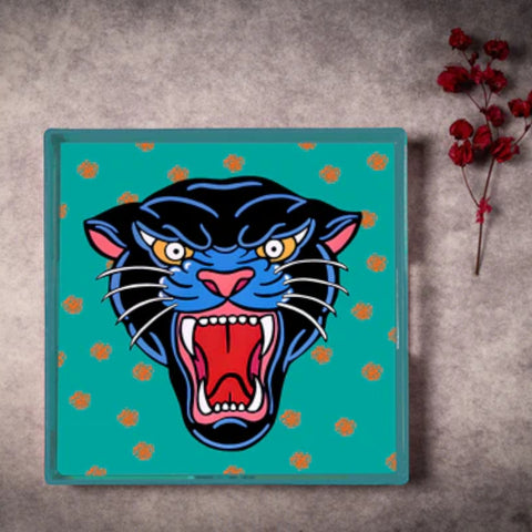 VASSOIO PLATEAU LACQUE' CARRE' 33X33 BLUE SHAKER PANTHER