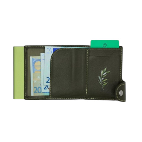 PORTAFOGLIO SINGLE COIN CLASSIC LEATHER OLIVE GREEN C-SECURE
