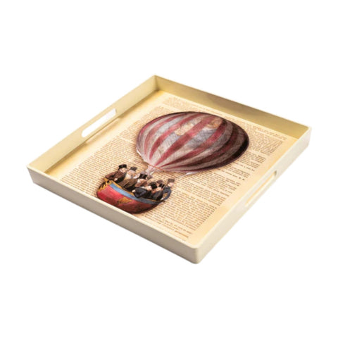 VASSOIO HOT AIR BALLOON PLATEAU LACQUE' CARRE' 33X33 BLUE SHAKER