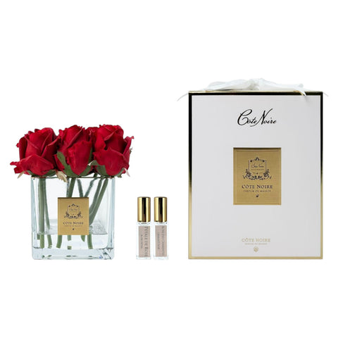 PROFUMO AMBIENTE SQUARE 9 ROSE BUDS CLEAR GLASS RED SVC904 COTE NOIRE