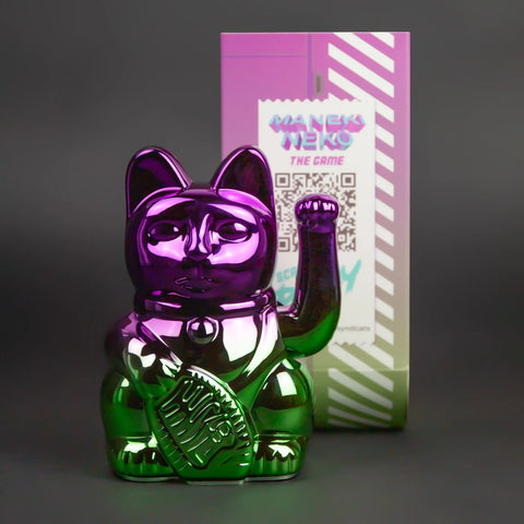 MANEKI NEKO PLAYER SHINY PURPLE GREEN LUCKY CAT MULTICOLOR