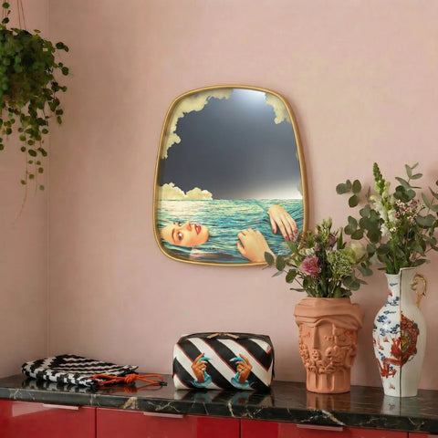 SPECCHIO CORNICE LEGNO CM 54 H 59 SEAGIRL 17043 SELETTI