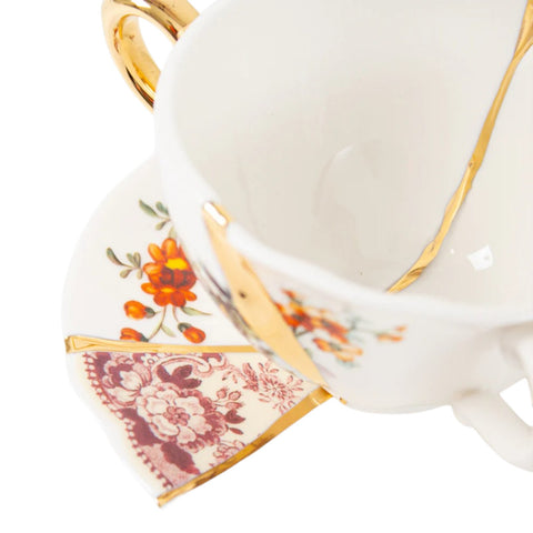 SET DA TE TAZZA E PIATTINO PORCELLANA KINTSUGI 09647 SELETTI WHITE