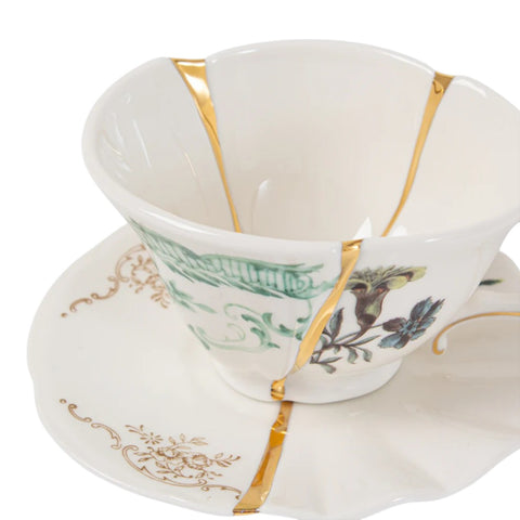 SET DA TE TAZZA E PIATTINO PORCELLANA KINTSUGI 09649 SELETTI WHITE