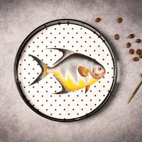 VASSOIO FISH DOTS PLATEAU LACQUE' ROND 35 BLUE SHAKER