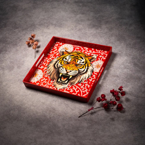 VASSOIO TIGER RED PLATEAU LACQUE' CARRE' 33X33 BLUE SHAKER