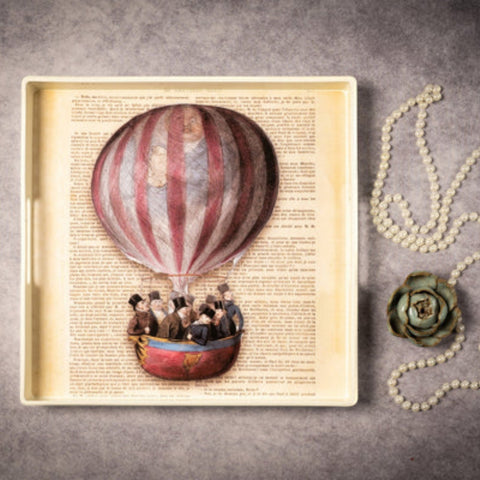 VASSOIO HOT AIR BALLOON PLATEAU LACQUE' CARRE' 33X33 BLUE SHAKER