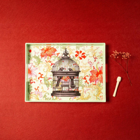 VASSOIO BIRD CAGE PLATEAU LAQUE' RECTANGLE 40X30 BLUE SHAKER