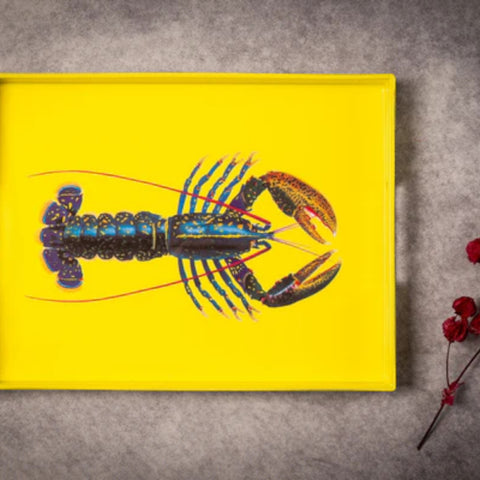 VASSOIO LOBSTER YELLOW PLATEAU LAQUE' RECTANGLE 40X30 BLUE SHAKER