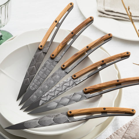 SET 6 COLTELLI DA BISTECCA TITANIUM OLIVE WOOD ART DECO ART.6FB000101 DEEJO