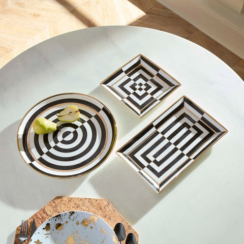 VASSOIO OP ART ROUND SERVING TRAY 34817 JONATHAN ADLER BLACK
