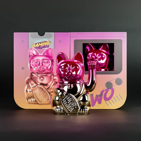 MANEKI NEKO PLAYER TWO SHINY PINK/YELLOW LUCKY CAT MULTICOLOR