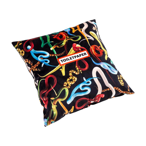 SELETTI CUSHION IN POLYESTER WITH FEATHER PADDED SNAKES BLACK 50X50