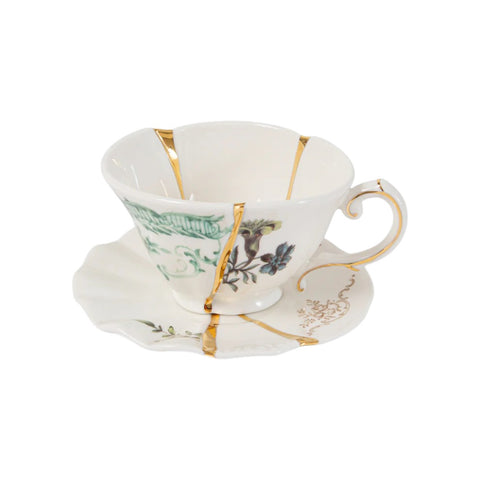 SET DA TE TAZZA E PIATTINO PORCELLANA KINTSUGI 09649 SELETTI WHITE