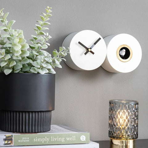 OROLOGIO WALL CLOCK DUO CUCKOO KA5789WH MATTE WHITE KARLSSON