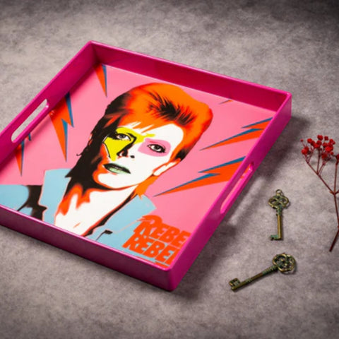 VASSOIO BOWIE PINK PLATEAU LAQUE' CARRE' 33X33 BLUE SHAKER