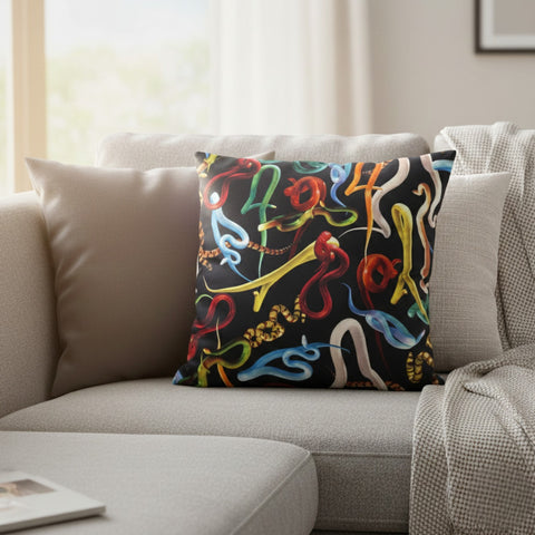 SELETTI CUSHION IN POLYESTER WITH FEATHER PADDED SNAKES BLACK 50X50