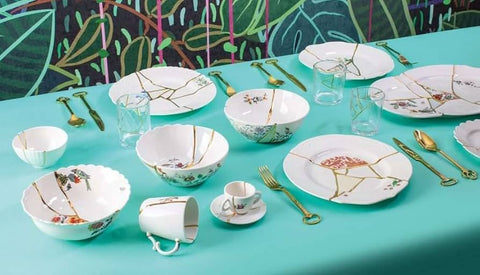 SET DA TE TAZZA E PIATTINO PORCELLANA KINTSUGI 09649 SELETTI WHITE
