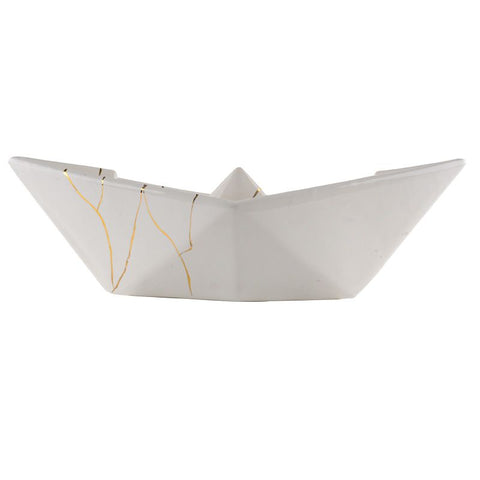 BARCHETTA GRANDE ORIGAMI BIANCA KINTSUGI CERAMICHE CRESCENTINI ART. 2567