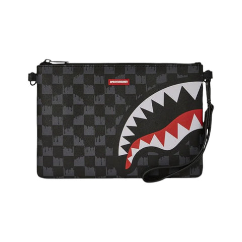 SPRAYGROUND DRIP CHECK SHARK CROSS CLUTCH STRAP 910B6571NSZ