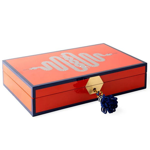 SNAKE LACQUER JEWELRY BOX ORANGE NAVY JONATHAN ADLER ART. 30900