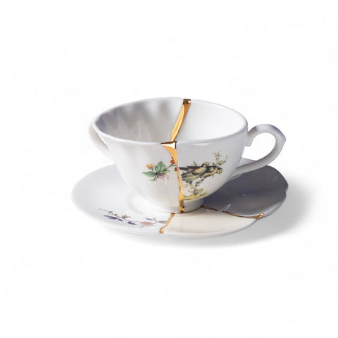 SET DA TE TAZZA E PIATTINO PORCELLANA KINTSUGI 09647 SELETTI WHITE