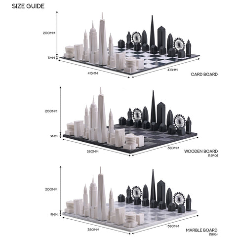 SKYLINE CHESS ACRYLIC NEW YORK VS DUBAI (WITH MARBLE HATCH BOARD) SKU.977