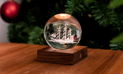 AMBER CRYSTAL LIGHT 3D LASER SAILING BOAT ART. G025SB