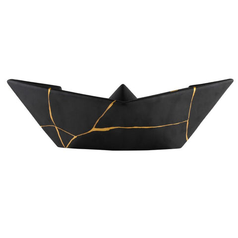 BARCHETTA GRANDE ORIGAMI NERO OPACO KINTSUGI CERAMICHE CRESCENTINI ART. 2570