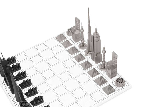 SKYLINE CHESS STAINLESS STEEL WORLD ICONS EDITION (WITH MARBLE GRID BOARD) 249S-