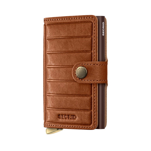 PORTAFOGLIO PREMIUM MINIWALLET EMBOSS LINES + SECRID COGNAC