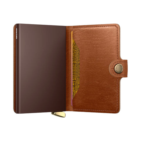 PORTAFOGLIO PREMIUM MINIWALLET EMBOSS LINES + SECRID COGNAC