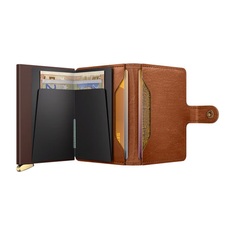 PORTAFOGLIO PREMIUM MINIWALLET EMBOSS LINES + SECRID COGNAC