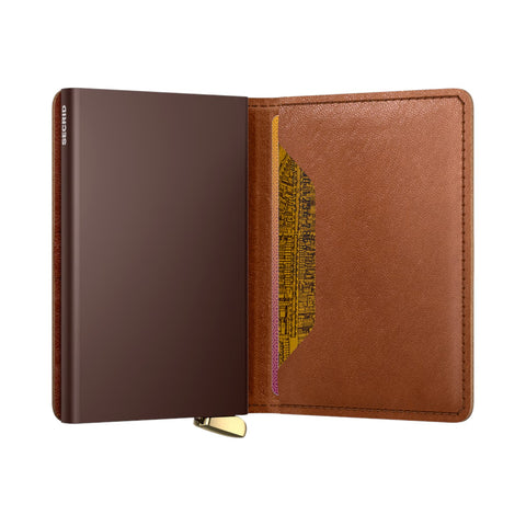 PORTAFOGLIO PREMIUM SLIMWALLET EBOSS LINES + SECRID COGNAC