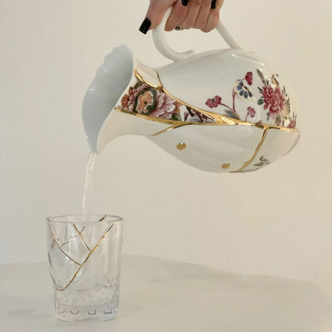 CARAFFA KINTSUGI PORCELLANA E ORO 19X14 H 25 09645 SELETTI WHITE