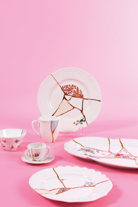 SET DA TE TAZZA E PIATTINO PORCELLANA KINTSUGI 09649 SELETTI WHITE